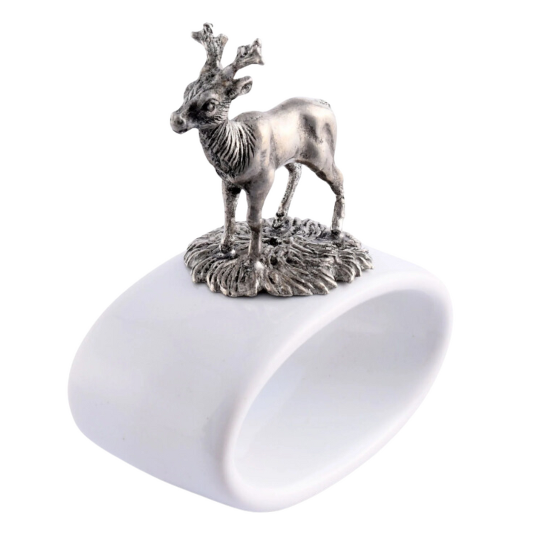 VAGABOND HOUSE Pewter Deer And Stoneware Napkin Ring