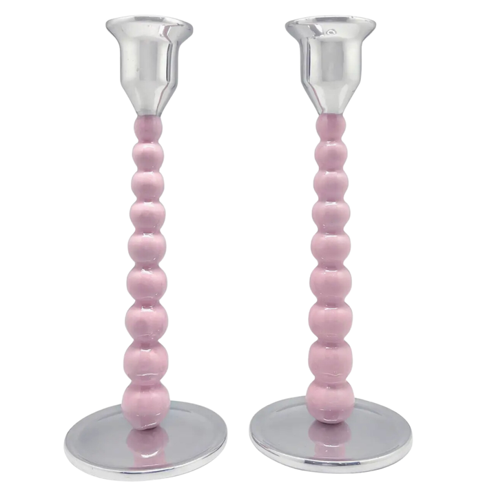 MARIPOSA Pink Pearled Medium Candlestick Set