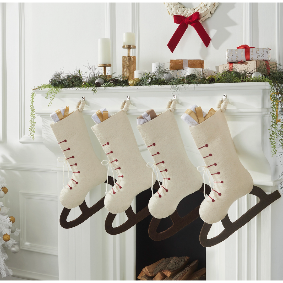 ARCADIA HOME Cream Skate Hand Felted Wool Christmas Stocking