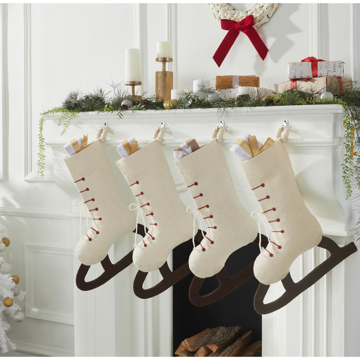 ARCADIA HOME Cream Skate Hand Felted Wool Christmas Stocking