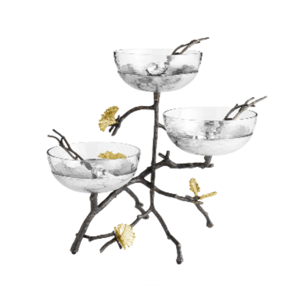 MICHAEL ARAM BUTTERFLY GINKGO TRIPLE BOWL SET WITH SPOONS