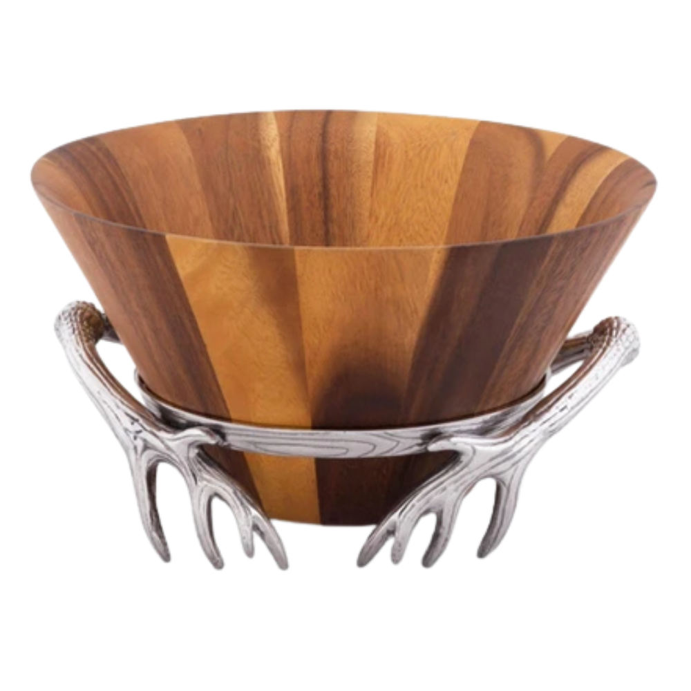 ARTHUR COURT ANTLER WOOD SALAD BOWL