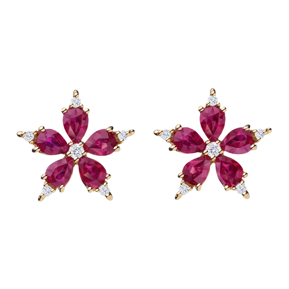 18 K YELLOW GOLD AND RUBY STELLANISE STUD EARRINGS