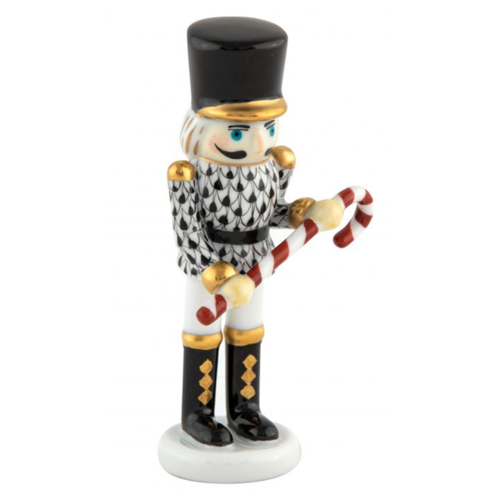 HEREND Small Nutcracker With Candy Cane BLACK