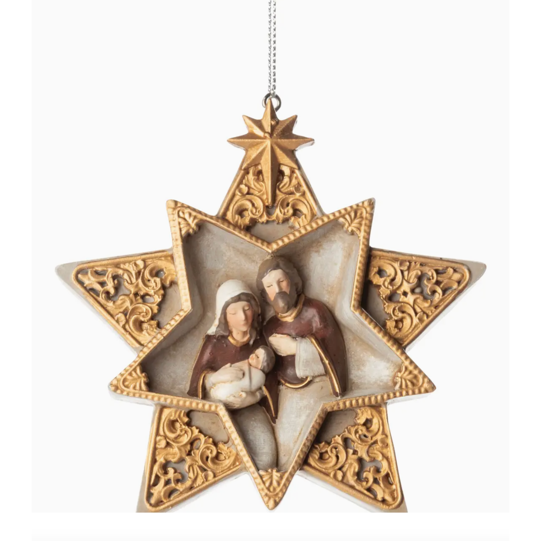 SILVER TREE Star With Nativity Scene