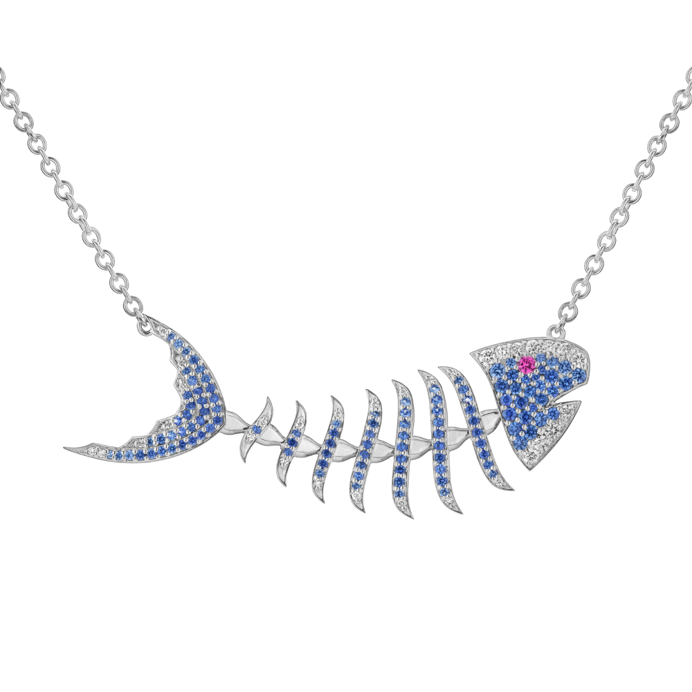 PAUL MORELLI 18K WHITE GOLD FISH BONE PENDANT NECKLACE