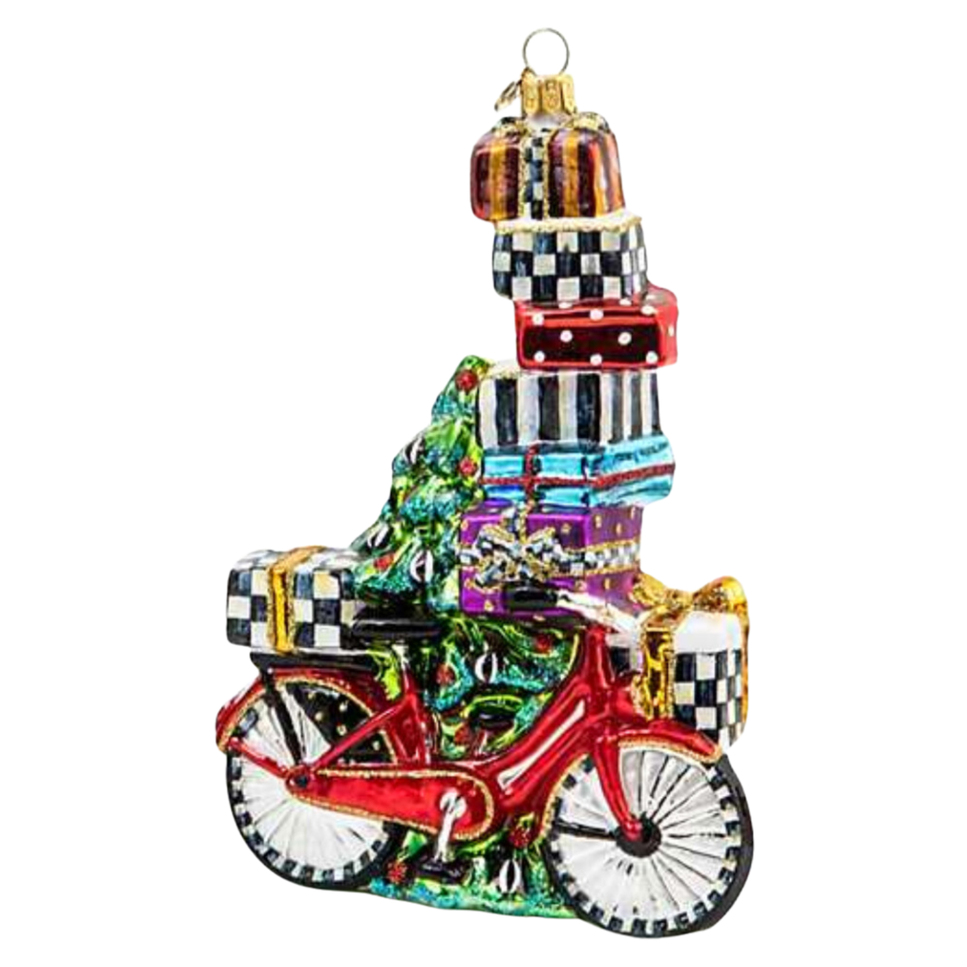 MACKENZIE CHILDS Special Delivery Bike Glass Ornament