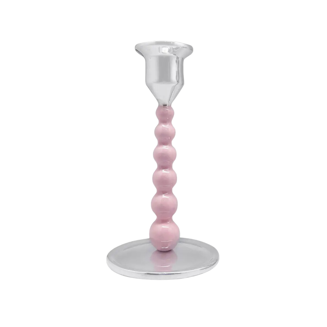 MARIPOSA Pink Pearled Small Candlestick Set