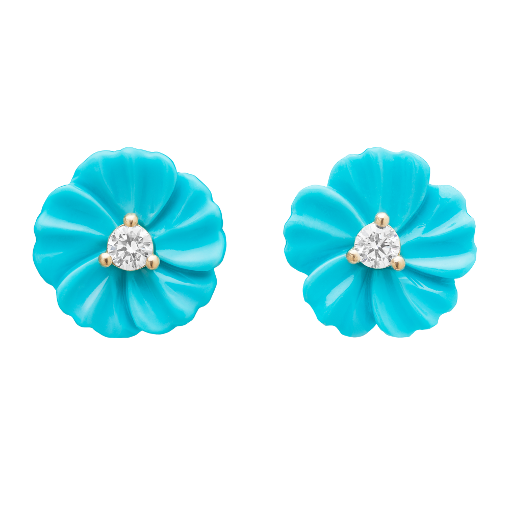Sleeping Beauty Turquoise Stud Earrings With Diamonds