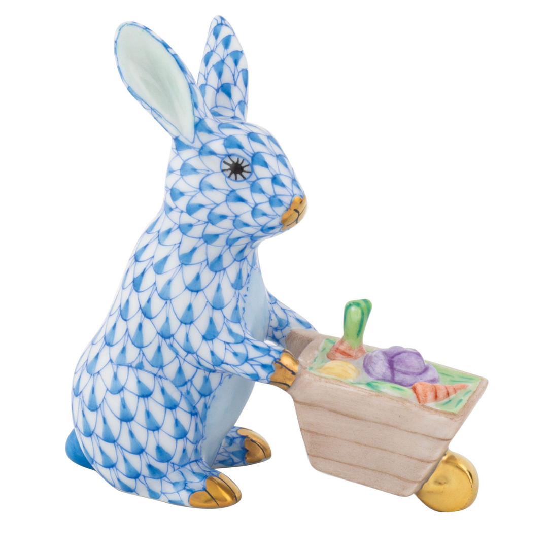 HEREND Wheelbarrow Bunny BLUE