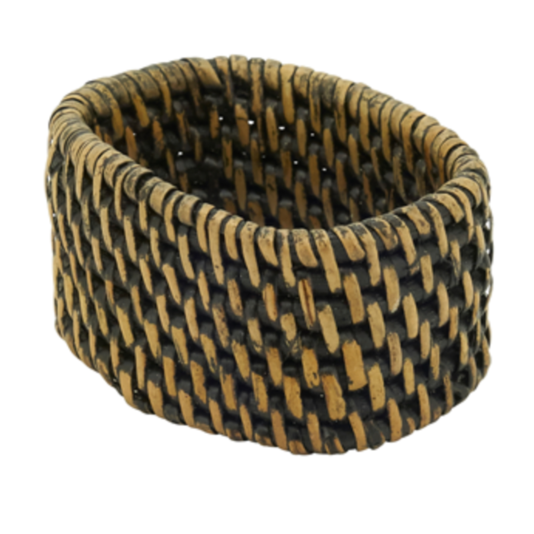 SARO Brown Woven Rattan Napkin Ring