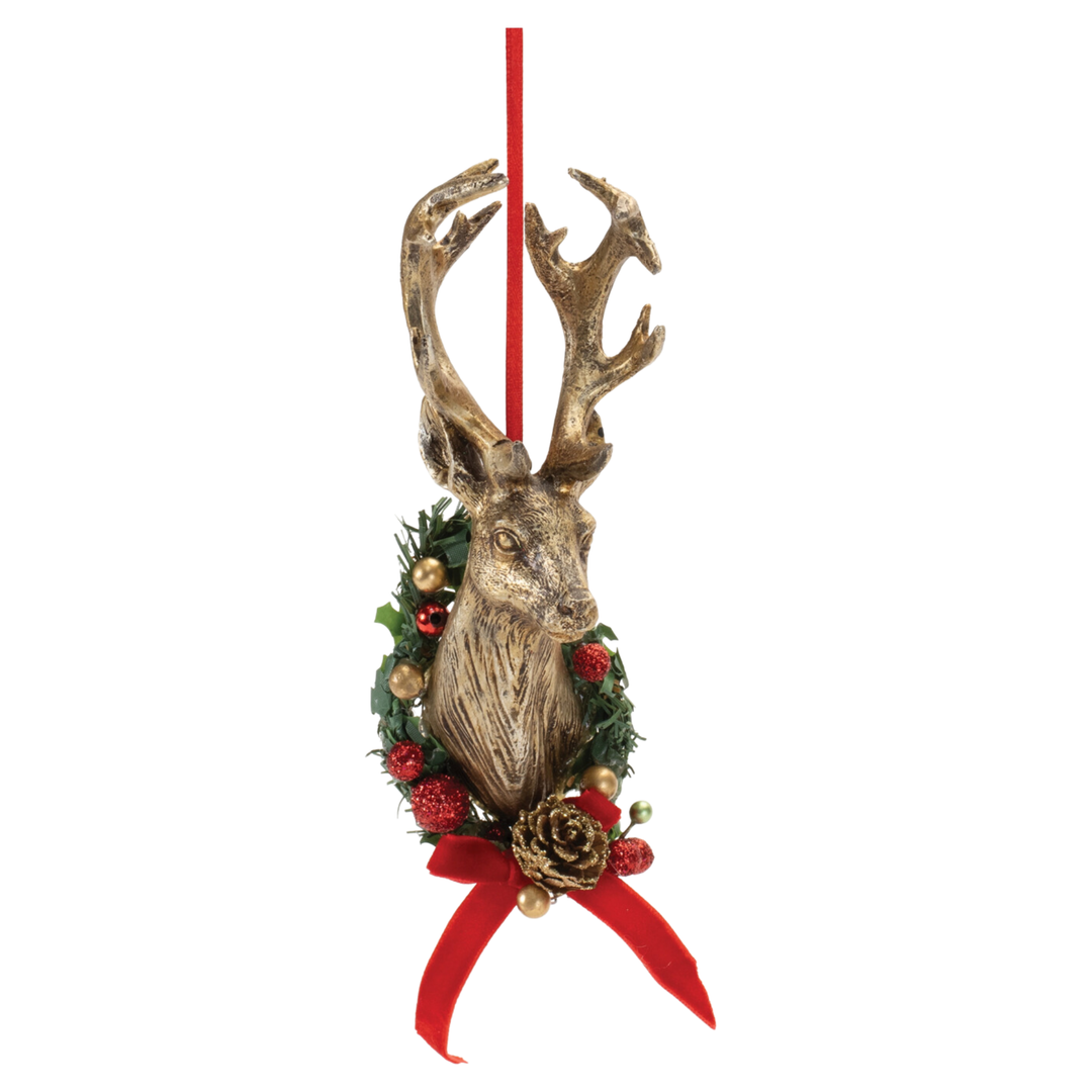 MELTROSE Deer Mount Ornament With Wreath Of Garland