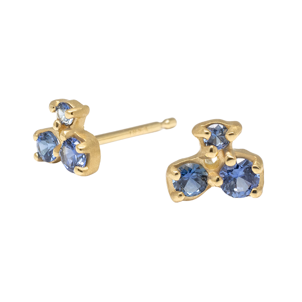 18K YELLOW GOLD CLUSTER TRIO STUD EARRINGS WITH SAPPHIRES