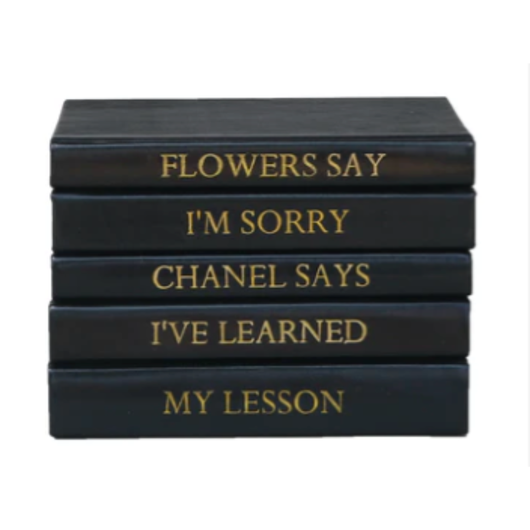 VELLUM HOME Flowers Quote Black Leather Book Stack