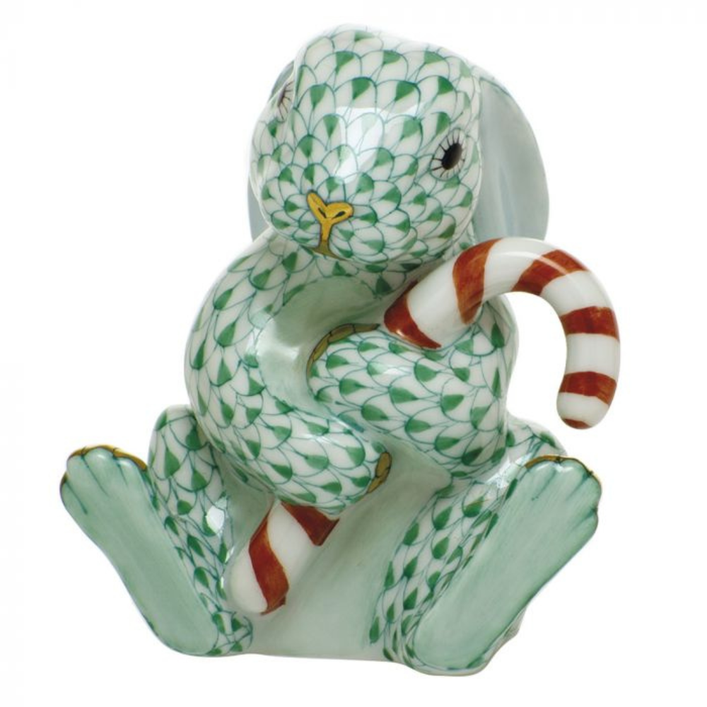 HEREND Candy Cane Bunny In Green