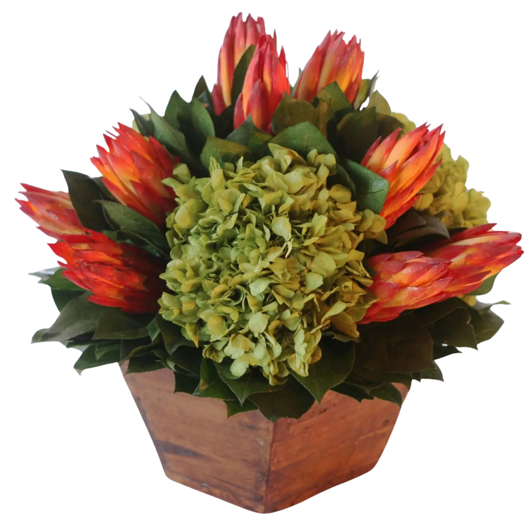 FOREVER GREEN ART Vintage Protea and Hydrangea Artificial Flowers