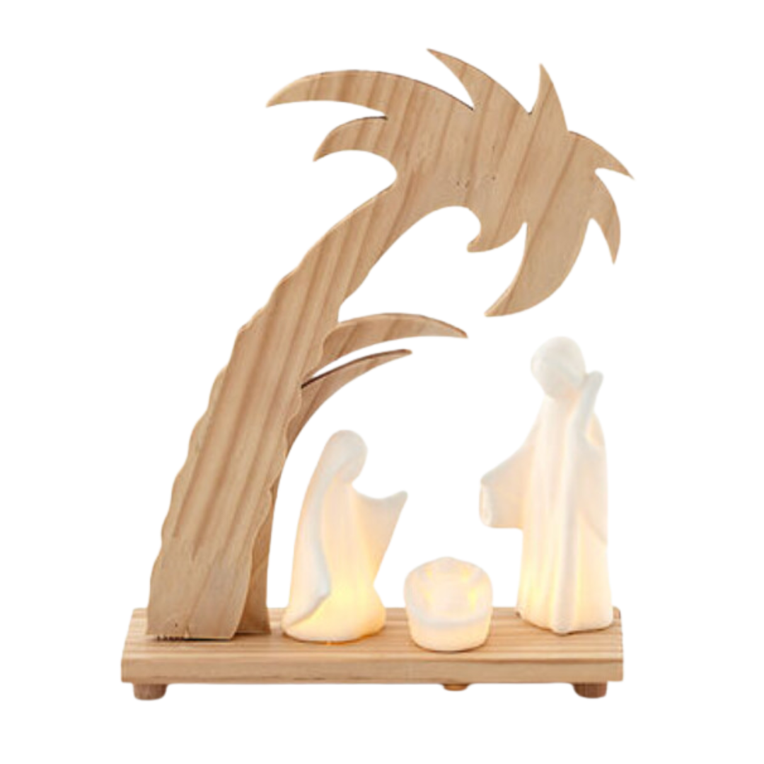 180 DEGREES Wooden Nativity With Lights