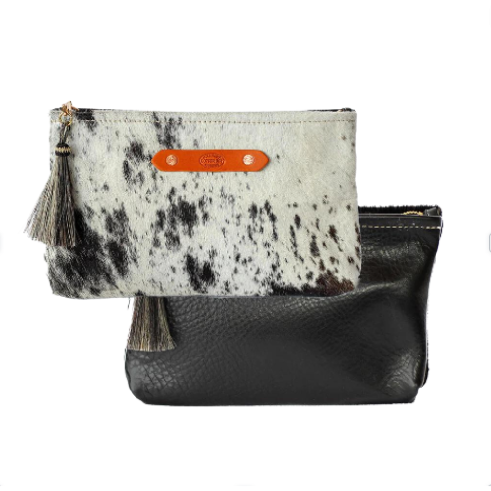 COPPERDOT LEATHER GOODS ZIPPY CLUTCH BLACK & BLACK COW HIDE