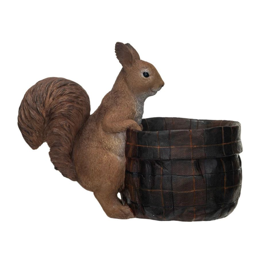 CREATIVE CO-OP Squirrel With Plaid Bag Planter