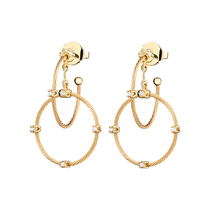 PAUL MORELLI 18K YELLOW GOLD DOUBLE RAIN CHAIN HOOP EARRINGS WITH DIAMONDS