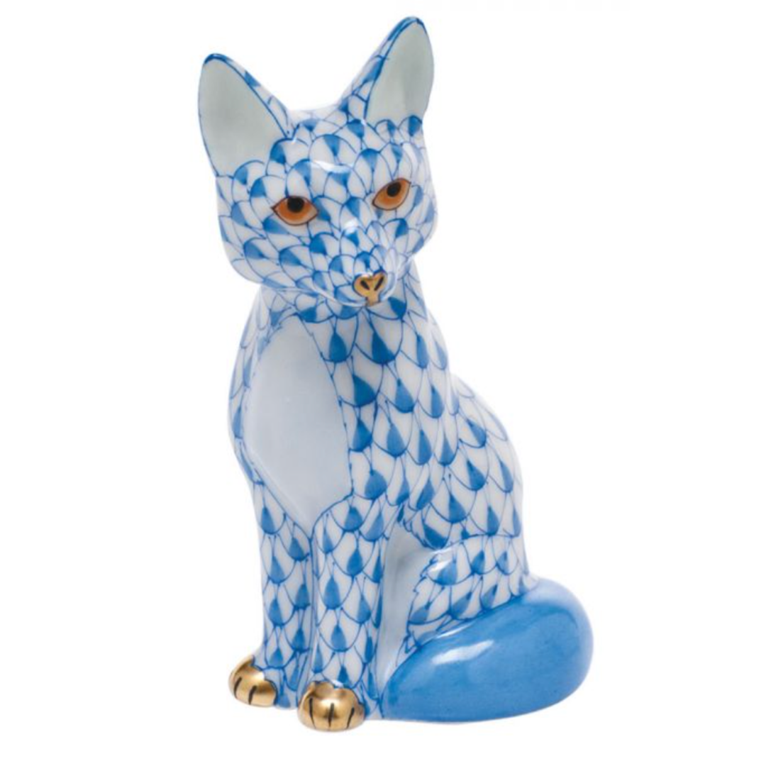 HEREND Sitting Fox BLUE