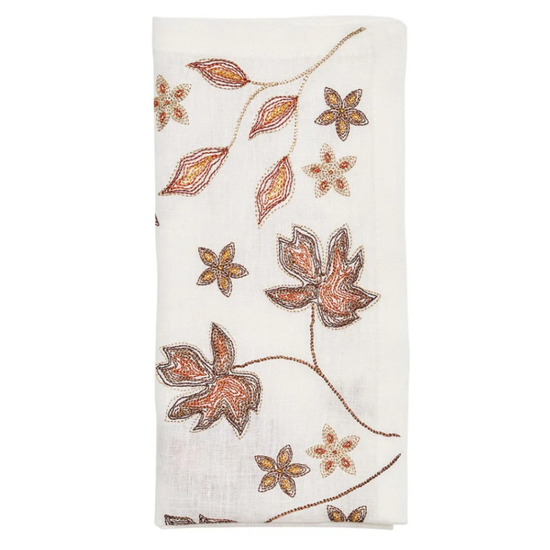 KIM SEYBERT Maple Leaf Napkin Hues Of White And Multicolors