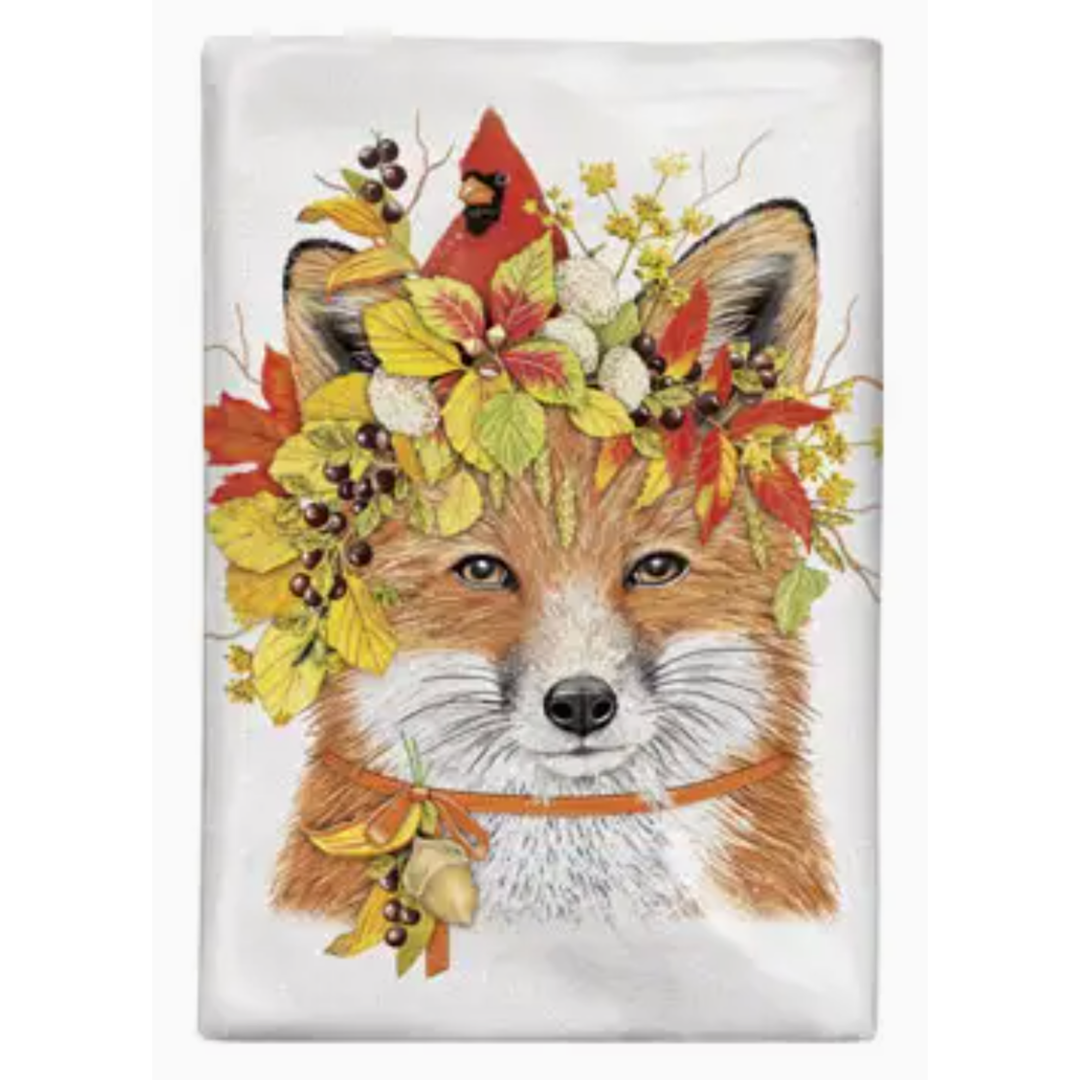 MARY LAKE THOMPSON Fall Leaves With Fox Bagged Dish Towel