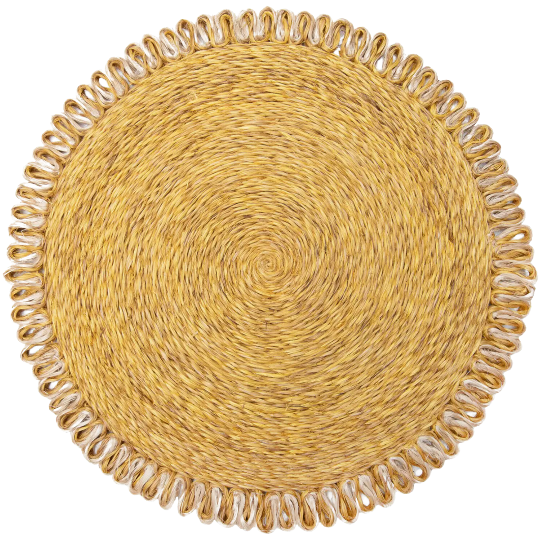 COULEUR NATURE Loopy Abaca Mustard Natural Round Placemats