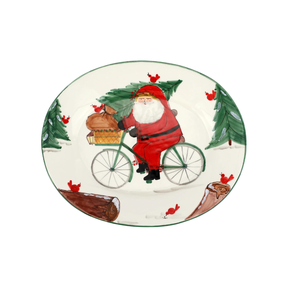 VIETRI Old St. Nick Large Oval Platter With Bicycle