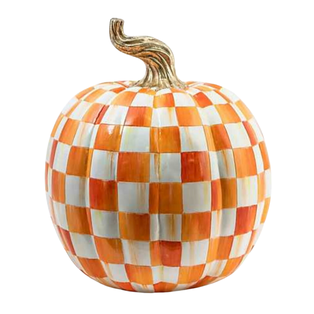 MACKENZIE CHILDS Orange Check Large Pumpkin