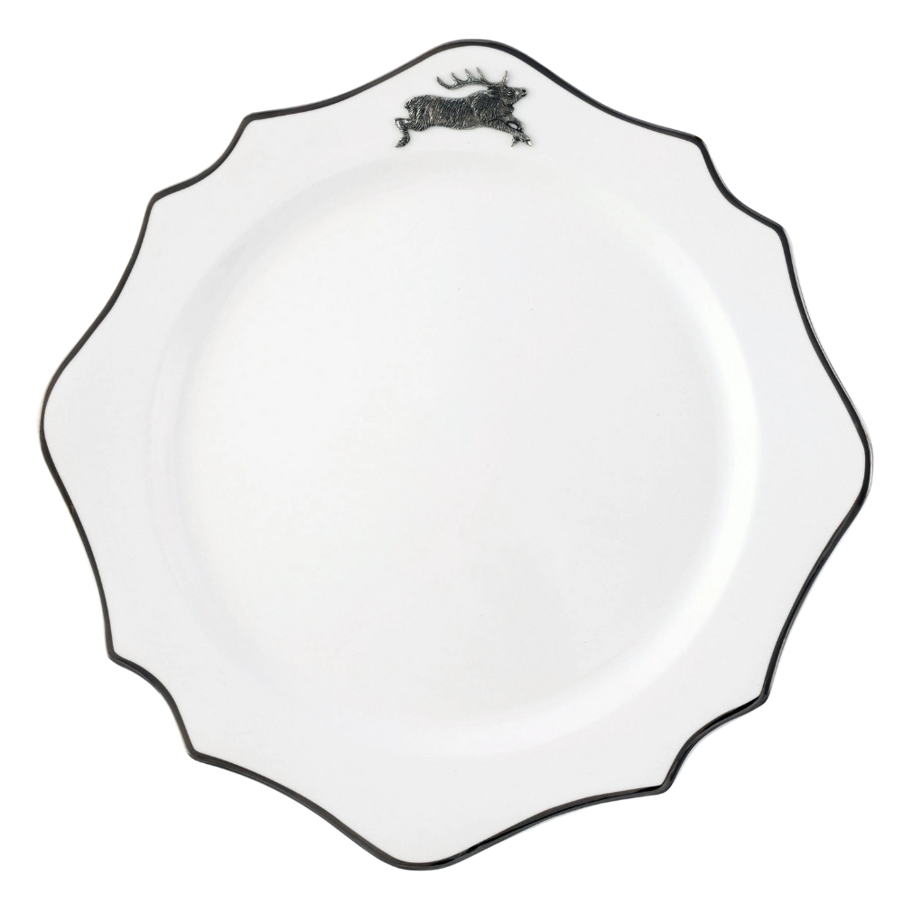 VAGABOND HOUSE RUNNING ELK BONE RIMMED CHINA SCALLOP CHARGER