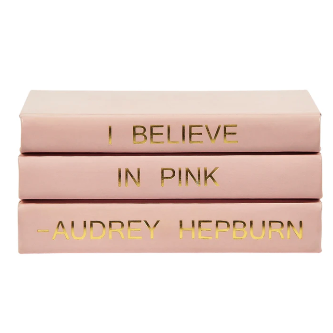 VELLUM HOME Audry Quote Stack Of Three Books Pink Leather