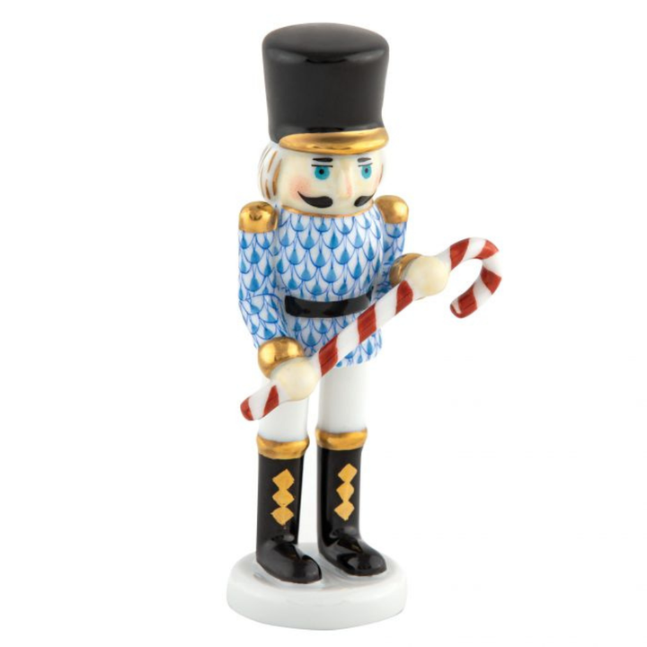 HEREND Small Nutcracker With Candy Cane BLUE