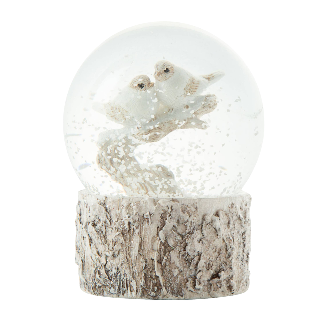 SILVER TREE Bird Couple On Branch Snow Globe