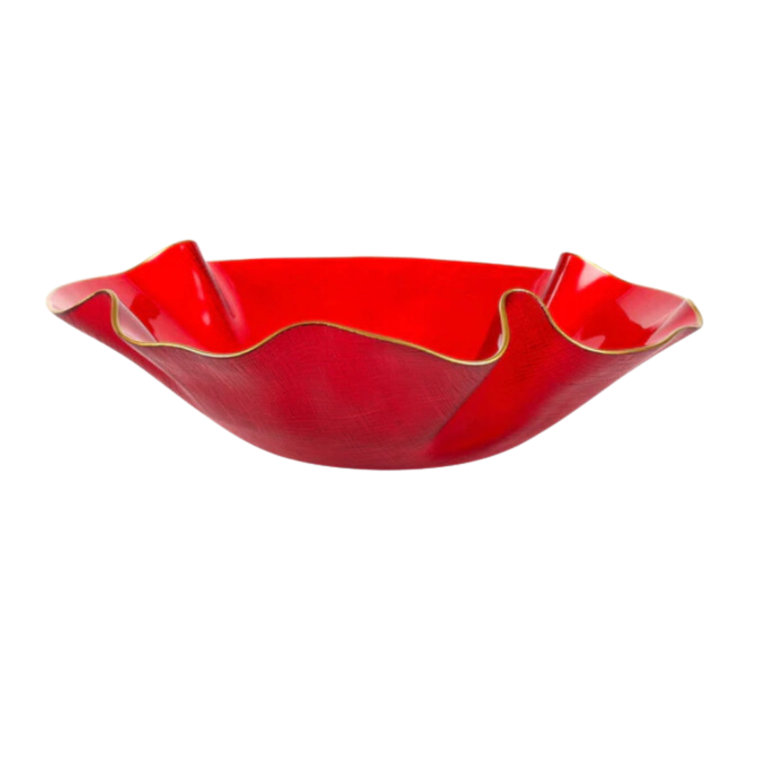 VIETRI Holiday Glass Medium Ruffled Bowl