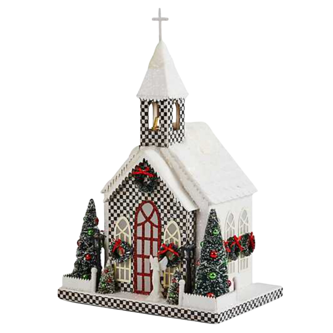 MACKENZIE CHILDS Cozy Christmas Illuminated Paper Church