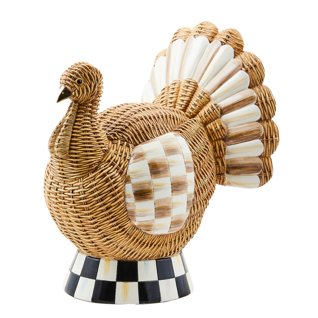 MACKENZIE CHILDS Autumnology Check Basket Weave Turkey Figurine