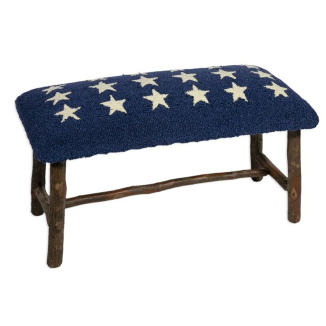 Hickory Bench With Wool Top And Stars On Blue