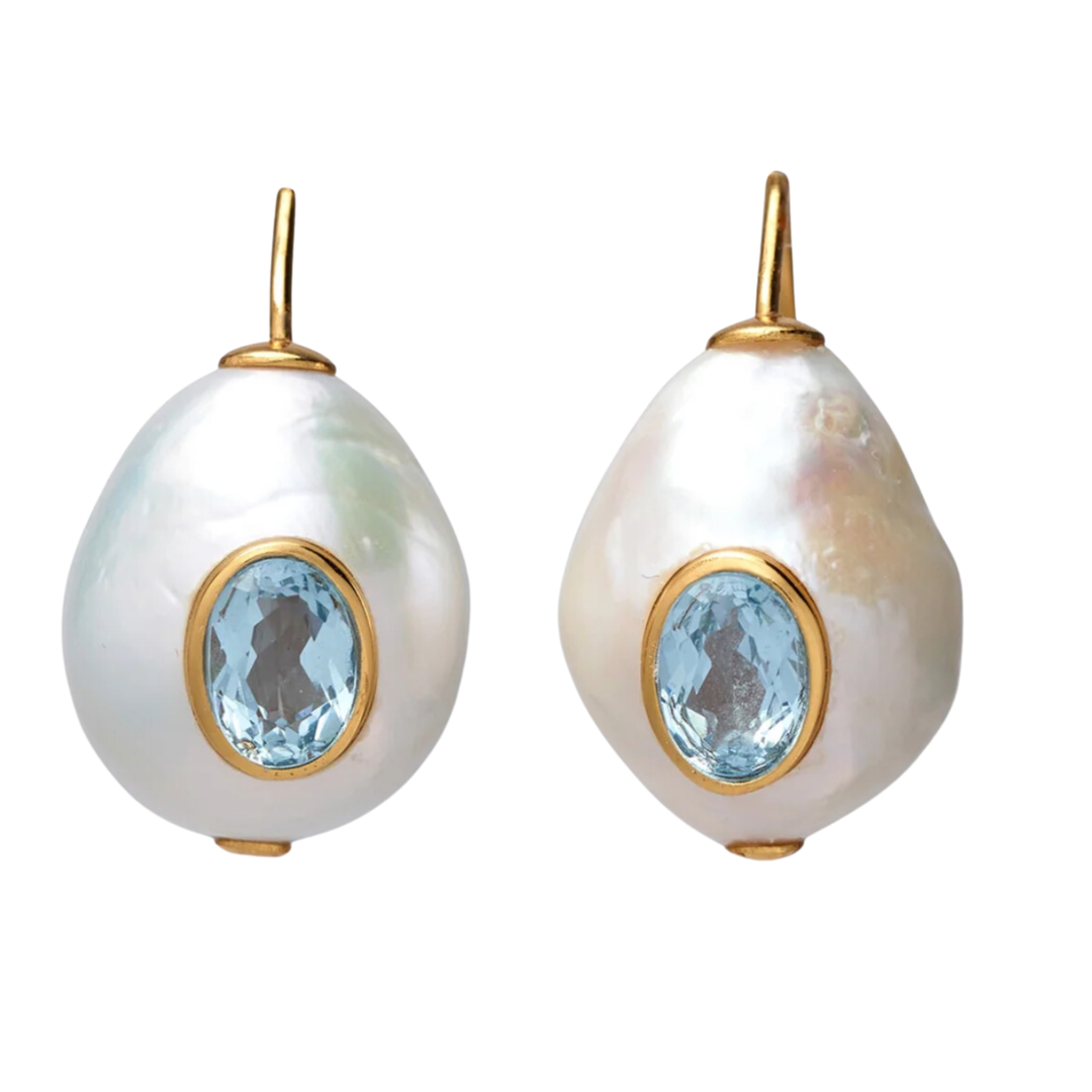 LIZZIE FORTUNATO Pearl With Blue Topaz Earrings