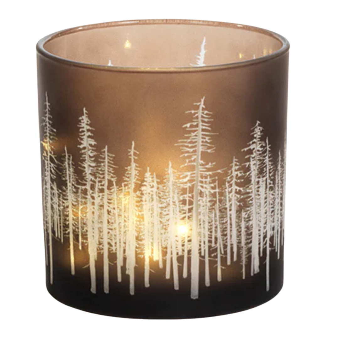 ZODAX Birch Etched Small Hurricane Candle With LED