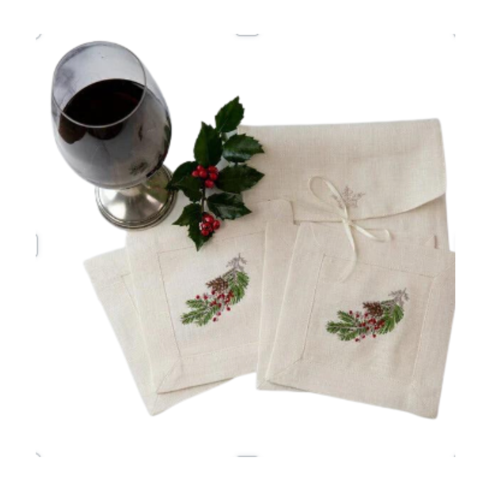 ARTE ITALICA Individually Sold Natale Sprig Cocktail Napkin Set