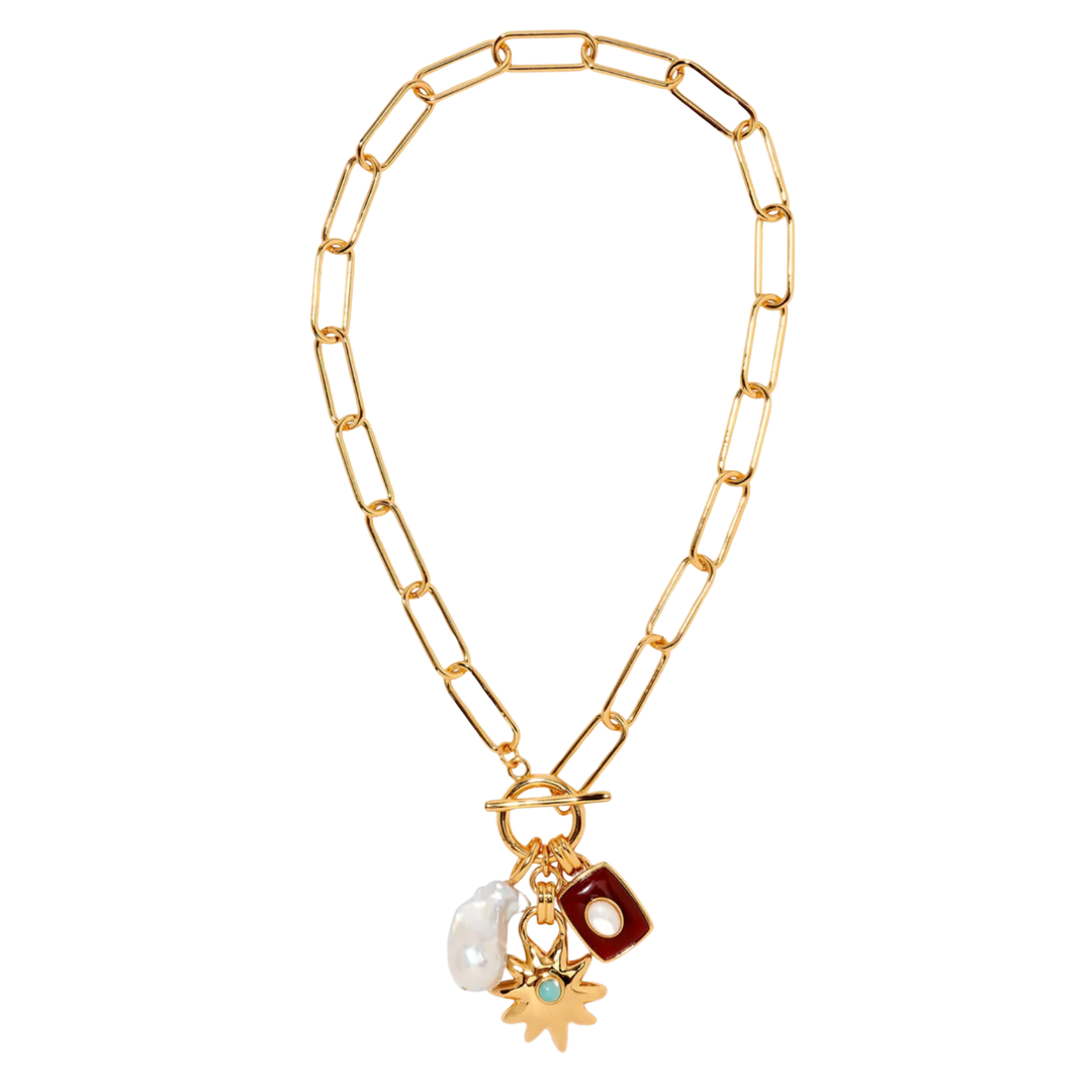 LIZZIE FORTUNATO Helios Charm Necklace In Merlot