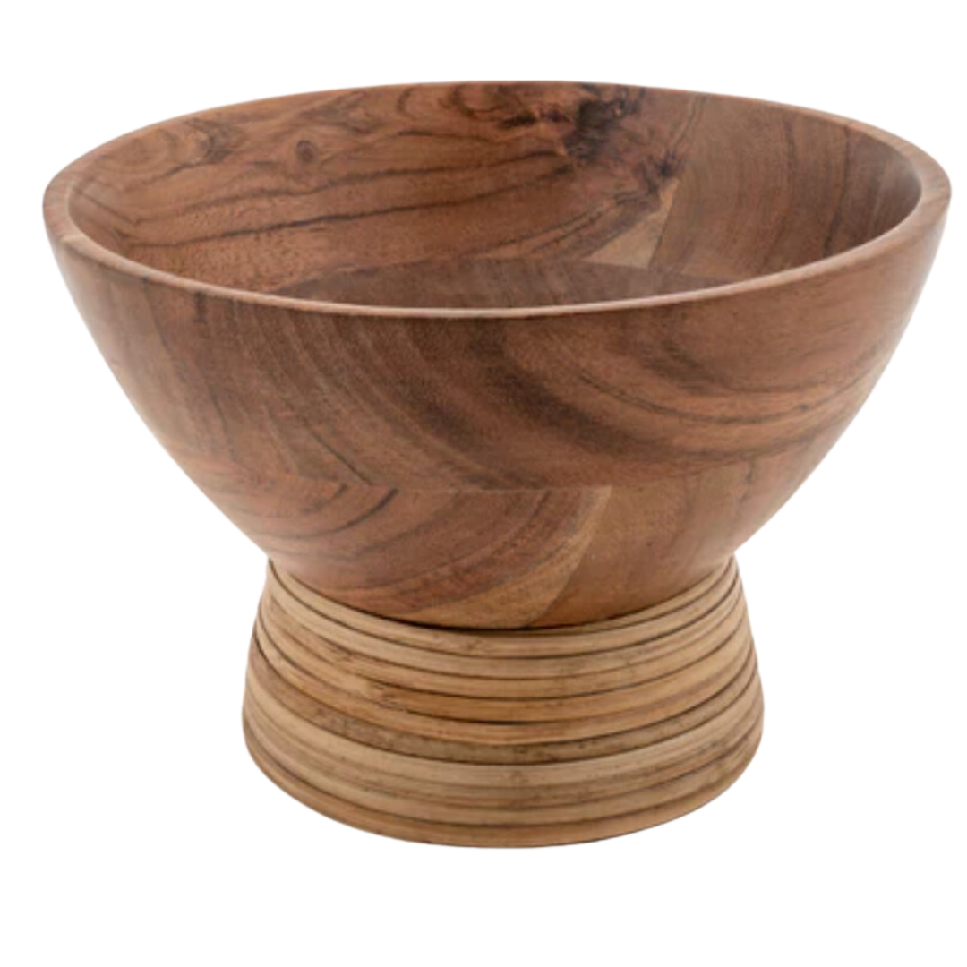 KARMA Boardwalk Acacia Wood With Cane Footed Large Bowl