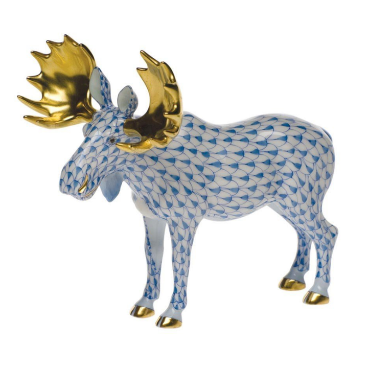 HEREND Standing Moose BLUE