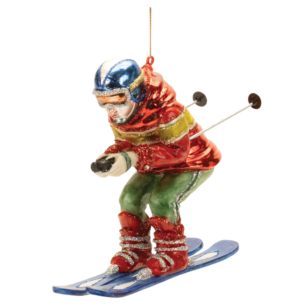 MELROSE Skier Glass Ornament