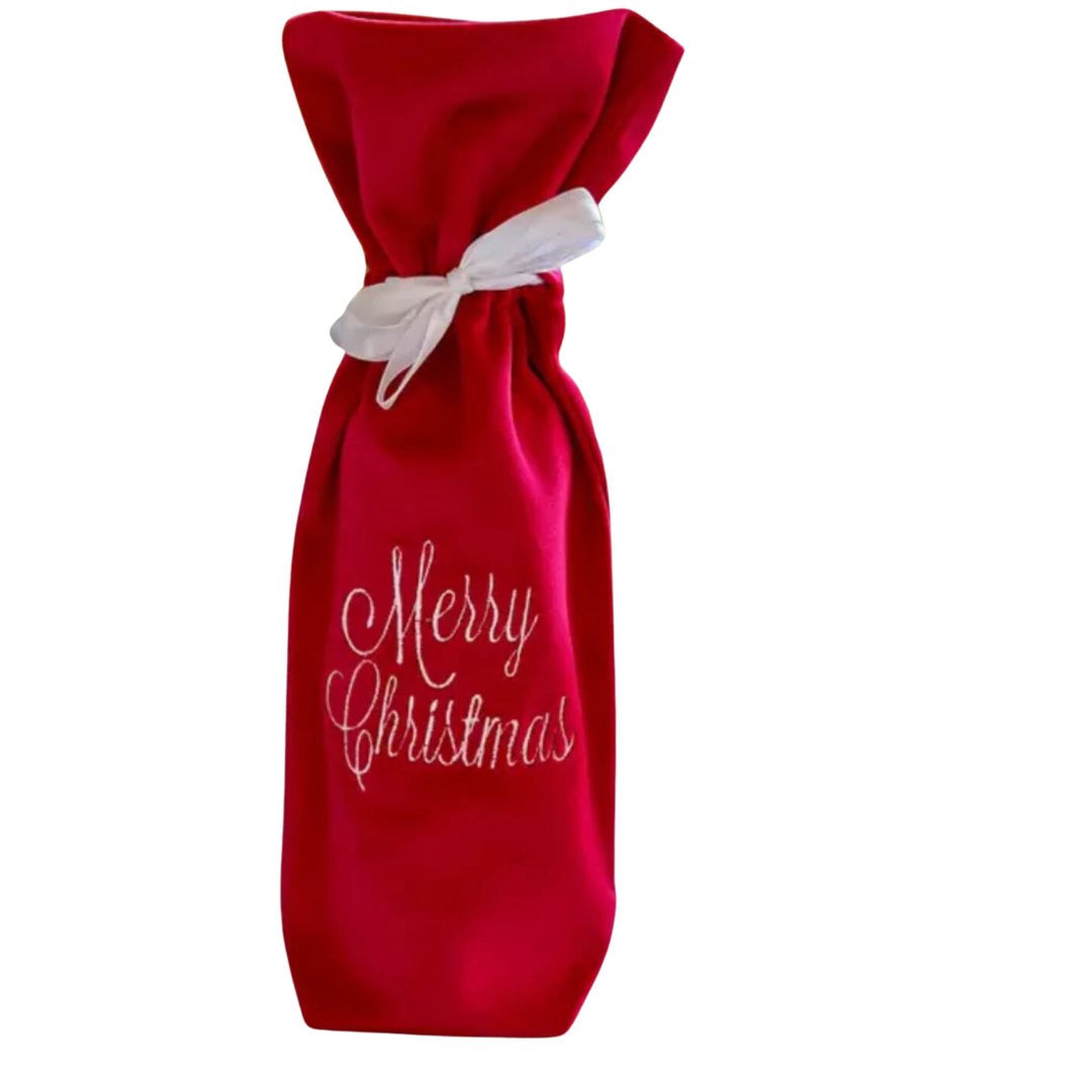 ARTE ITALICA Red Velvet Merry Christmas Wine Bag