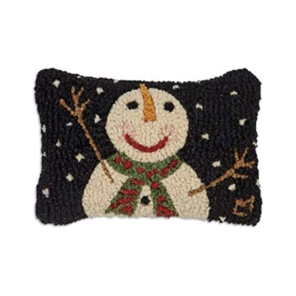 CHANDLER 4 CORNERS Cheers Snowman With Snowflakes Hooked Wool Pillow