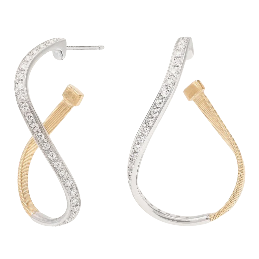 MARCO BICEGO Marrakech 18K Yellow And White Gold Twisted Irregular Small Hoops with Diamonds Default Title