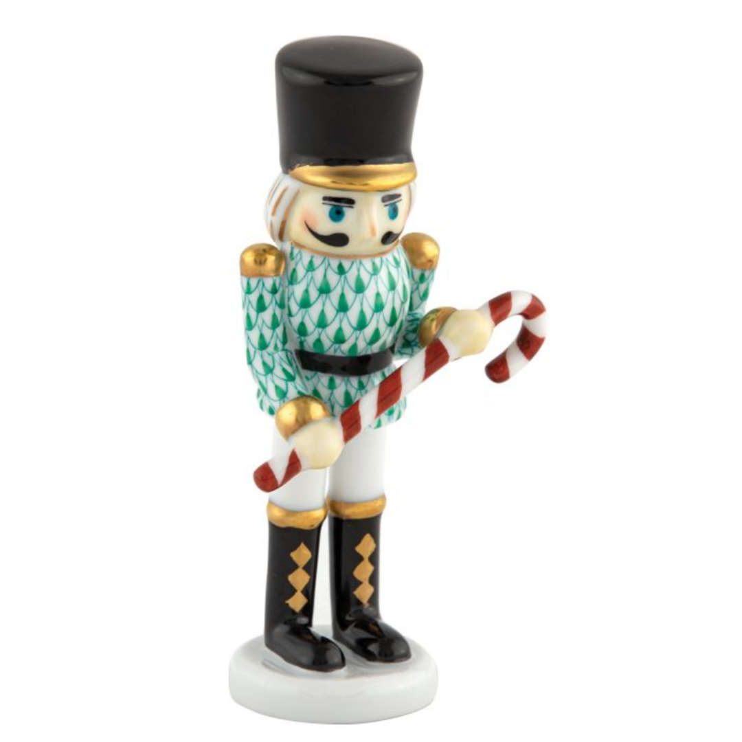 HEREND Small Nutcracker With Candy Cane GREEN