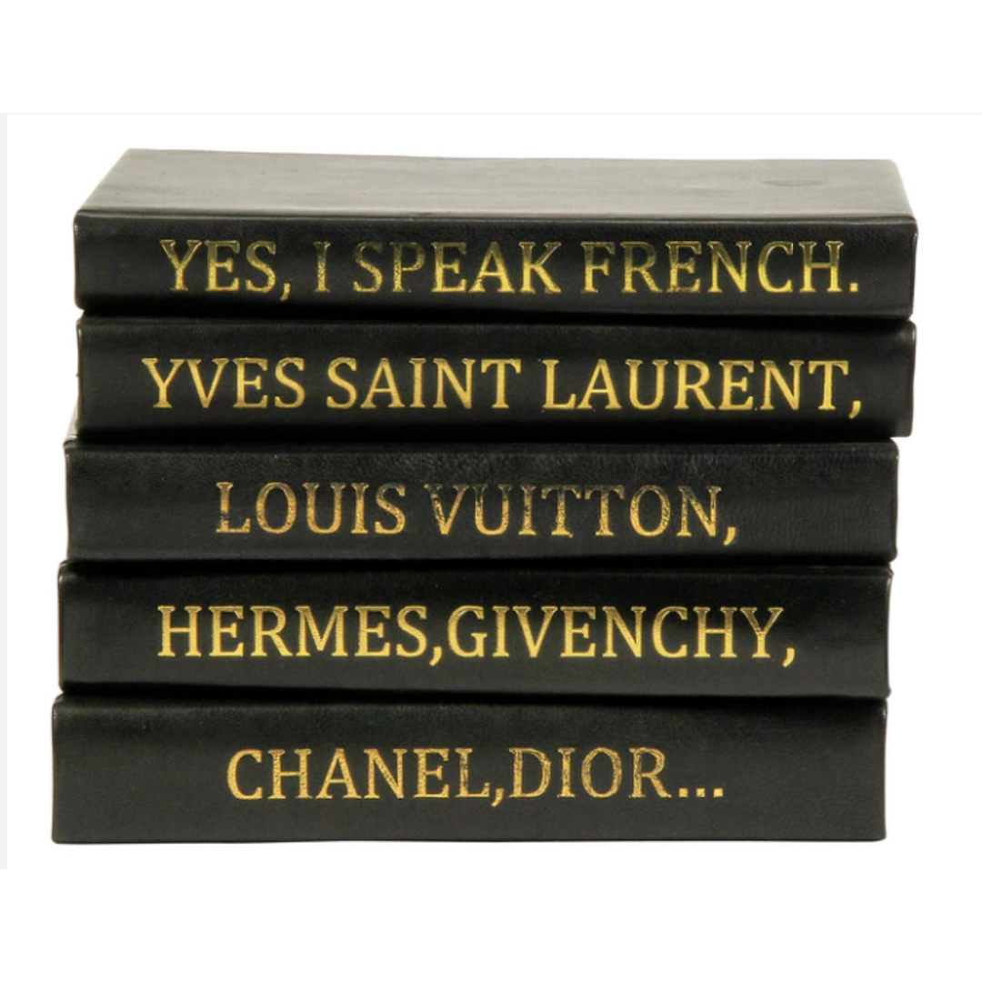 VELLUM HOME French Quote Black Leather Book Stack